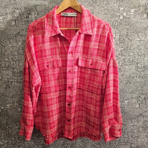 Zara| Pink Oversized Tweed Shacket | Large - Picture 2 of 6